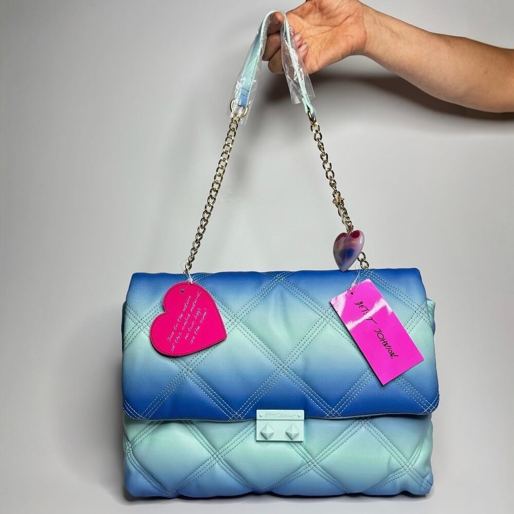 Betsey Johnson Ciara Quilted Shoulder Bag in Blue Multi Ombré - Picture 2 of 7